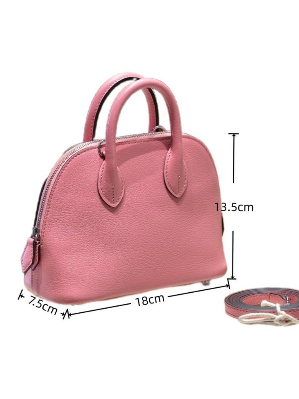 Chic Pink Leather Bowling Bag | Elegant 18cm Mini Shell Satchel - Picture 5 of 5